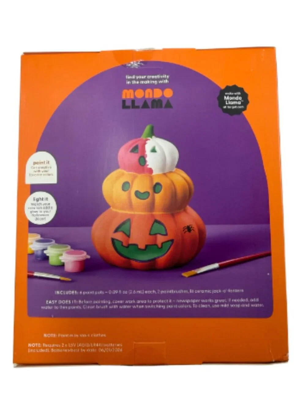 Mondo Llama Halloween Lit Ceramic Pumpkins Paint Your Own Craft Kit Kids NEW